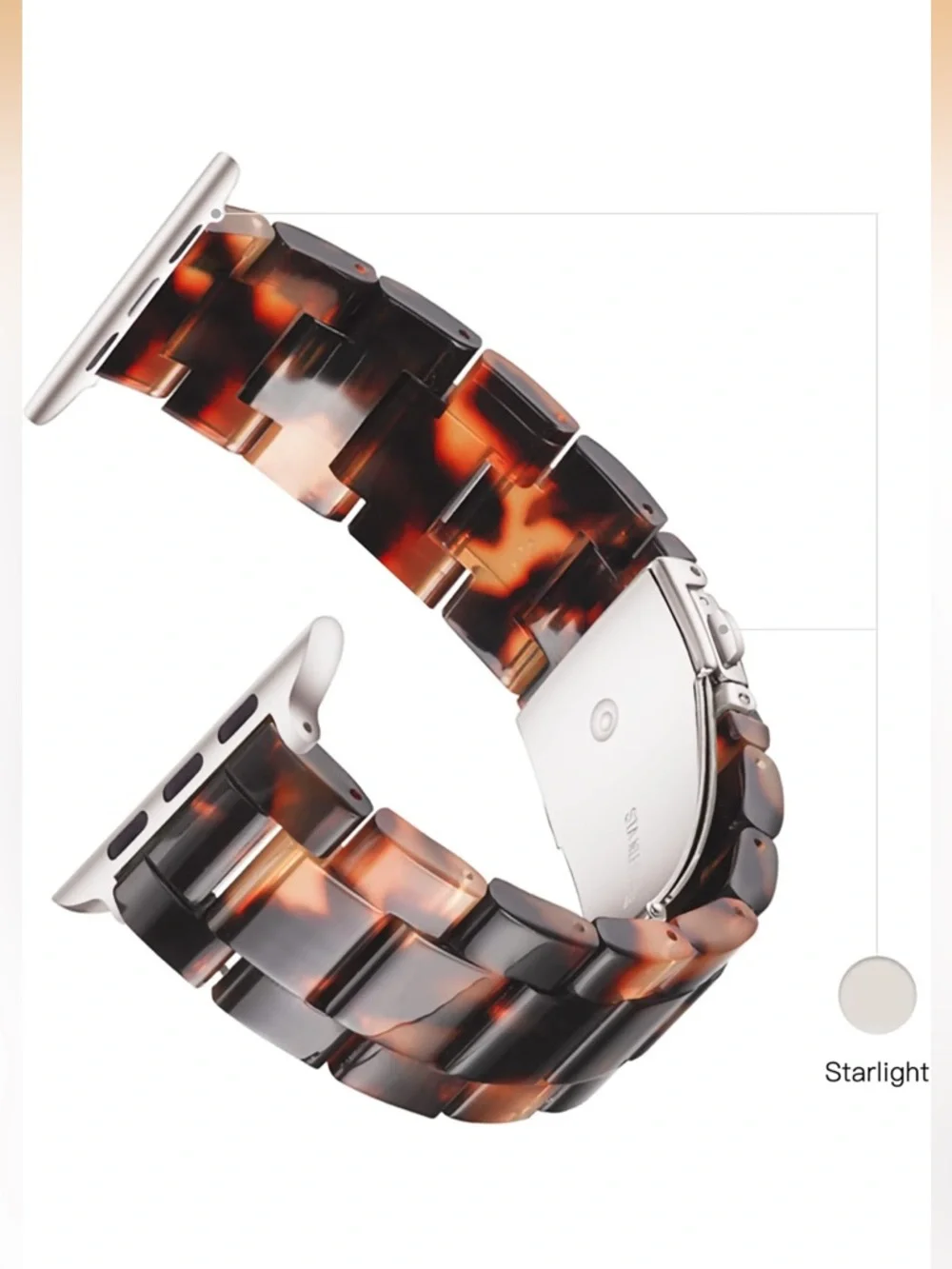 NIB Apple Watch band resin tortoise pattern silver accent